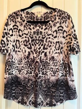 CJ Banks Black and White Animal Print Short Sleeve Tee NEVER WORN